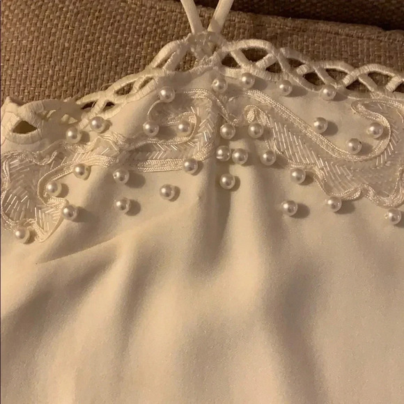 Alyce Paris Ivory White Pearl & Sequin Shell Top - Picture 2 of 8